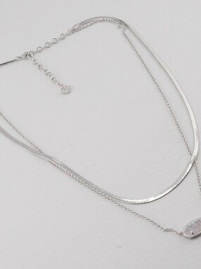 Kendra Scott Oval Double Layer Snake Chain White Quartz Necklace